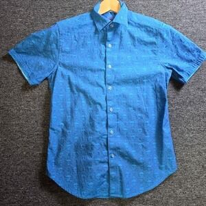 Robert Graham Button Down Men S Blue Skull Jacquard Short Sleeve Edgy Designer